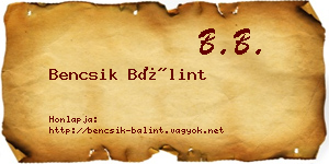 Bencsik Bálint névjegykártya